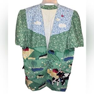 Handmade Quilt Farm  Motif Print Kimono Jacket